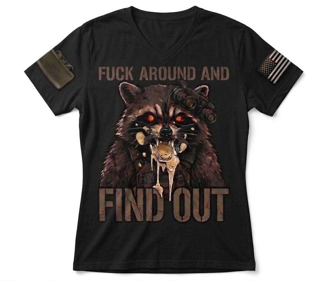 F*ck Around and Find Out — Tactical Raccoon Women's V-Neck Tee