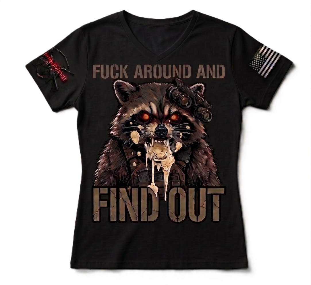 F*ck Around and Find Out V2 — Tactical Raccoon Women's V-Neck Tee