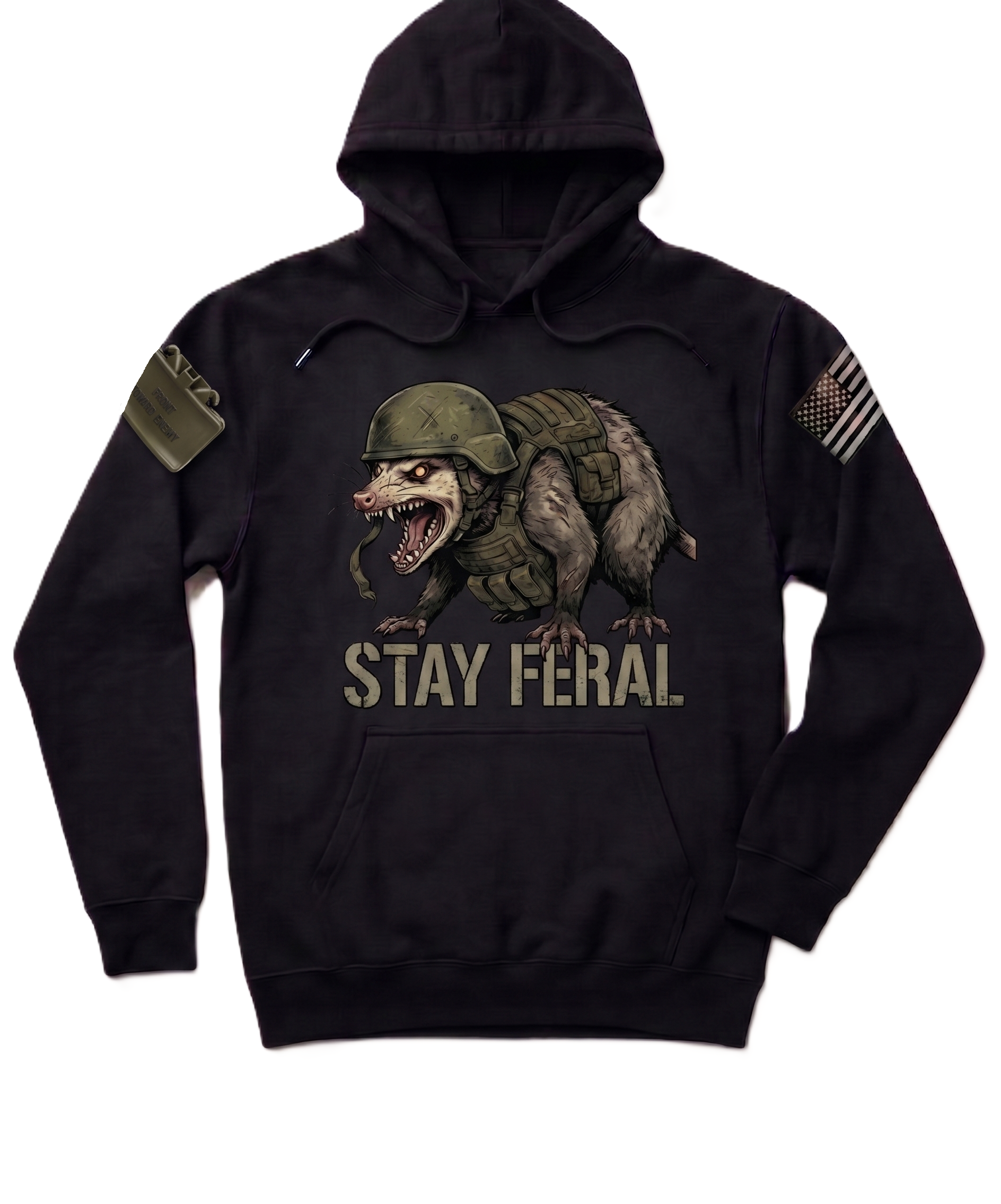 Stay Feral — Tactical Opossum Hoodie