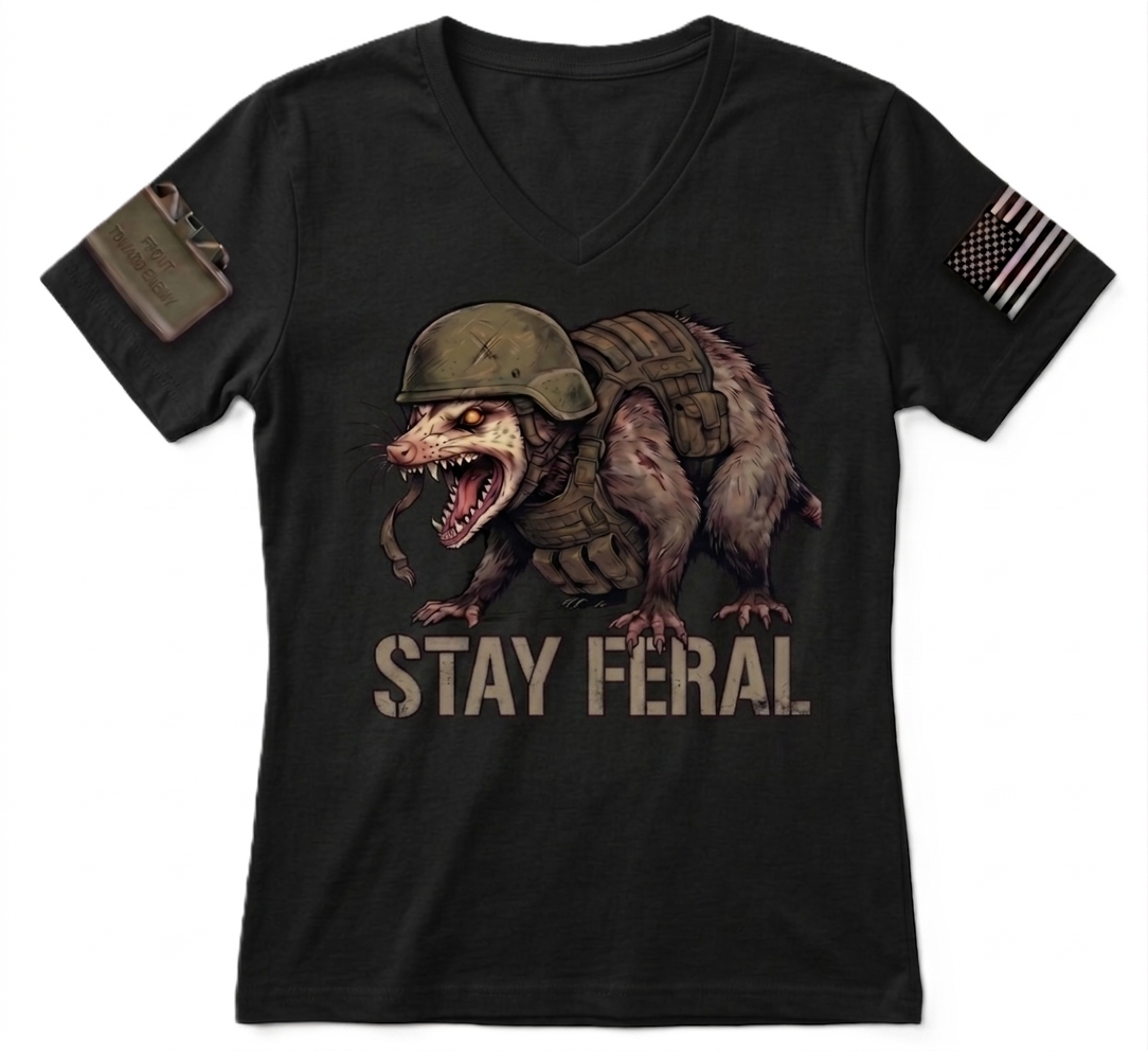 Stay Feral — Tactical Opossum Women's V-Neck Tee