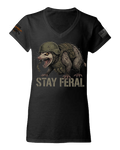 Stay Feral V2— Tactical Opossum Women's V-Neck Tee
