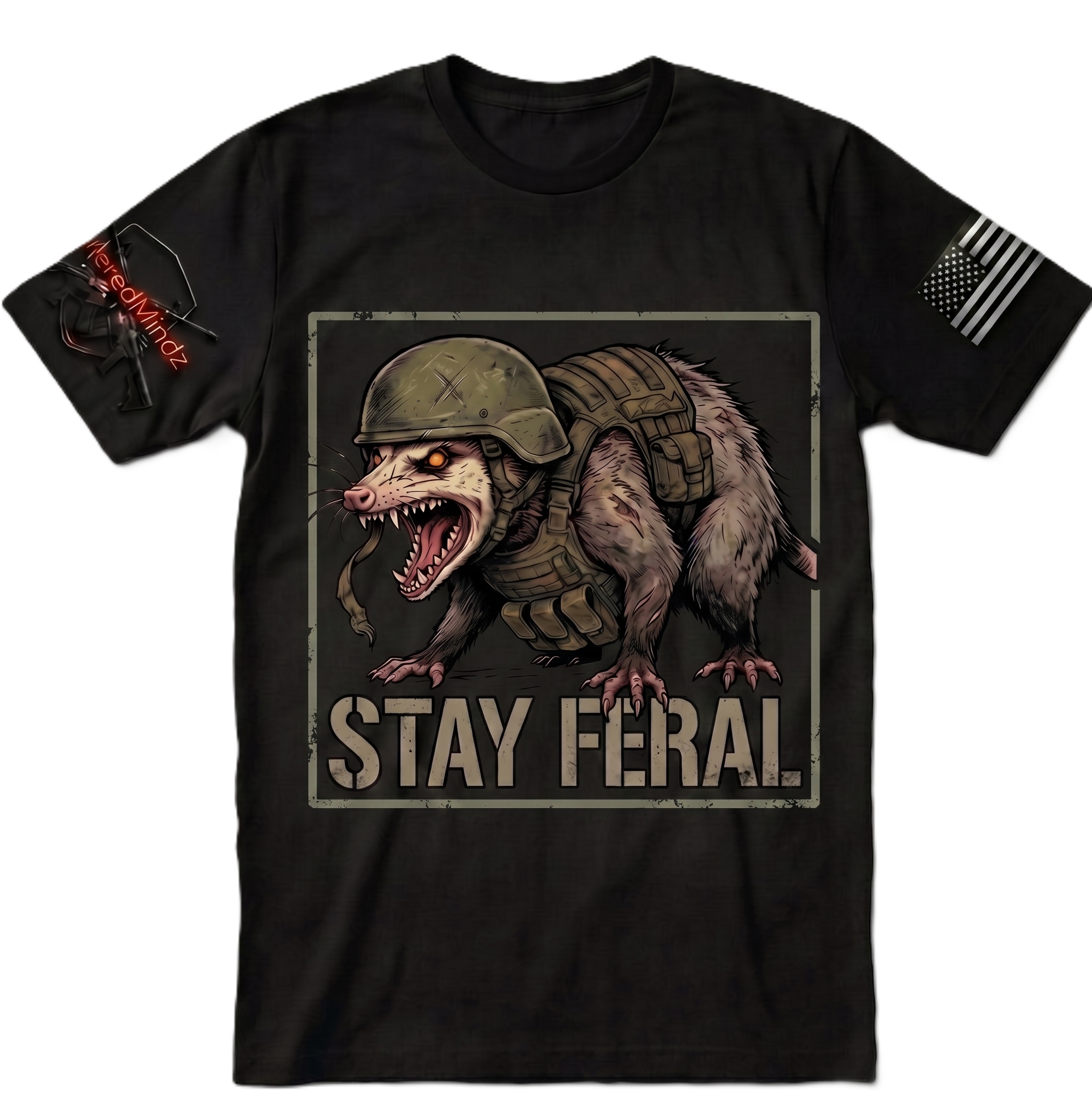 Stay Feral V2 — Tactical Opossum Graphic Tee