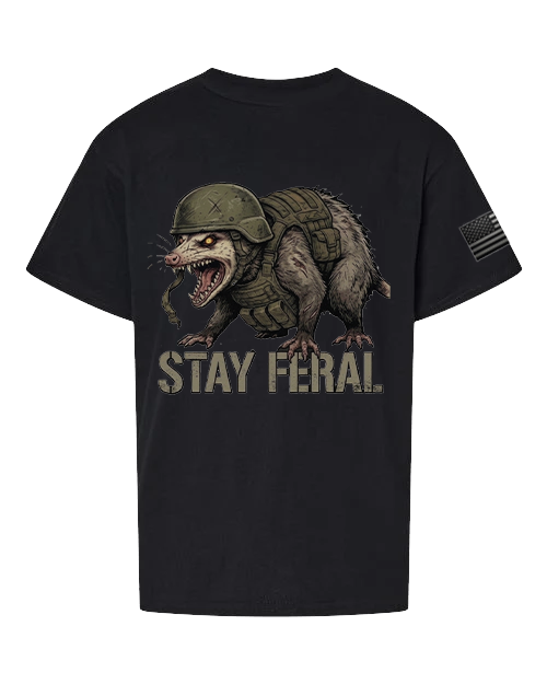 Stay Feral (Safe for School) — Tactical Opossum Youth Graphic Tee