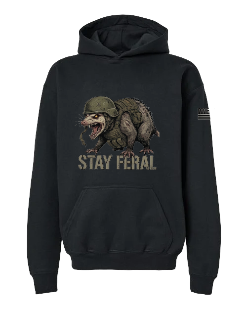 Stay Feral (Safe for School) — Tactical Opossum Youth Hoodie