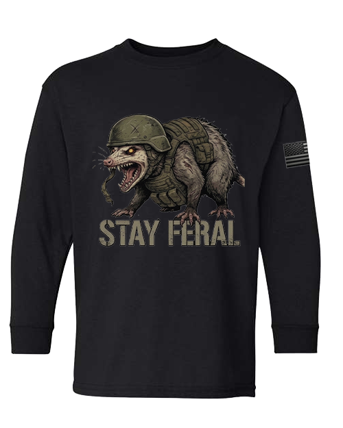 Stay Feral (Safe for School) — Tactical Opossum Youth Long Sleeve Tee