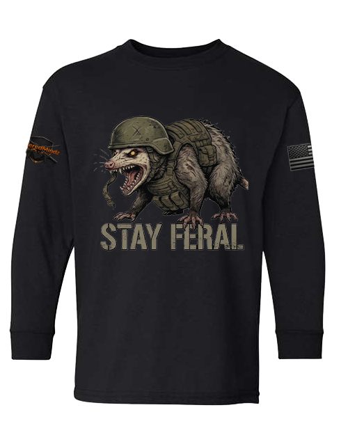 Stay Feral V2 — Tactical Opossum Youth Long Sleeve Tee